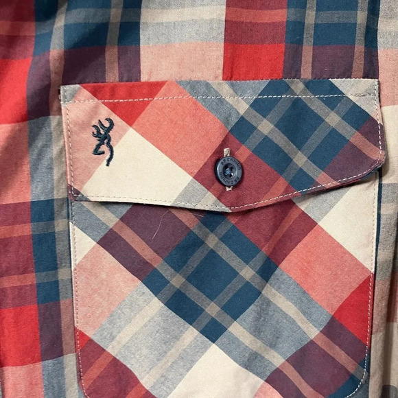 Browning Mens Red Blue Western Plaid Button Down Long Sleeve Shirt Large Pockets - Picture 5 of 9